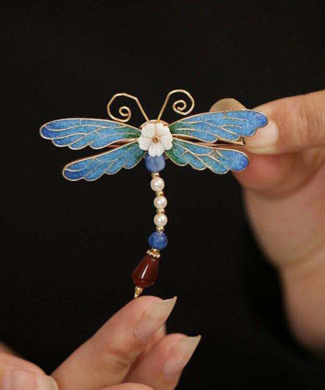 Style Blue Sterling Silver Overgild Dragonfly Hairpin