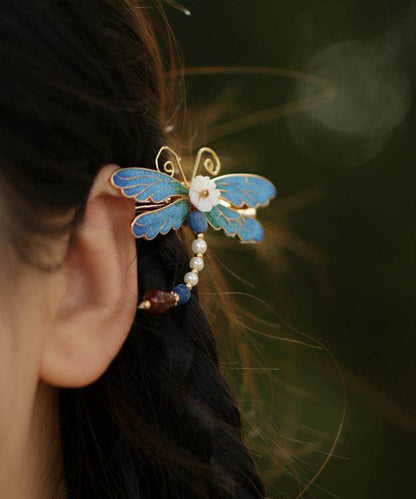 Style Blue Sterling Silver Overgild Dragonfly Hairpin