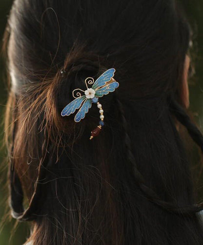 Style Blue Sterling Silver Overgild Dragonfly Hairpin