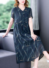 Load image into Gallery viewer, Style Blue V Neck Patchwork Print Silk Dresses Summer