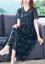 Load image into Gallery viewer, Style Blue V Neck Patchwork Print Silk Dresses Summer
