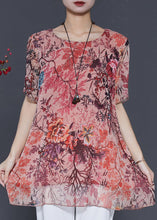 Load image into Gallery viewer, Style Brick Red Oversized Print Chiffon Top Summer