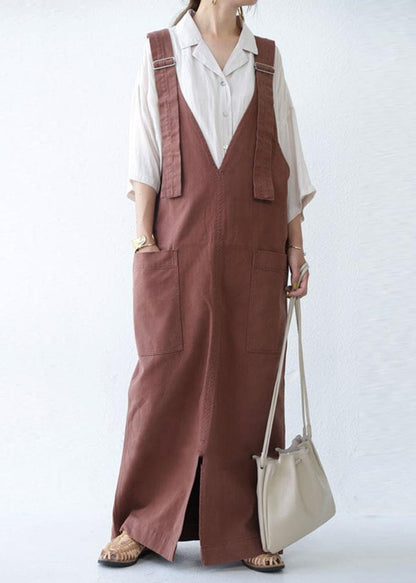 Style Brick Red Oversized Side Open Cotton Dress Summer