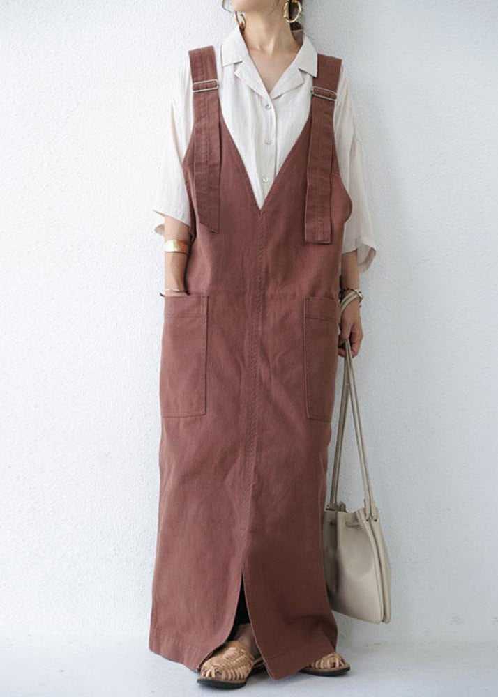 Style Brick Red Oversized Side Open Cotton Dress Summer