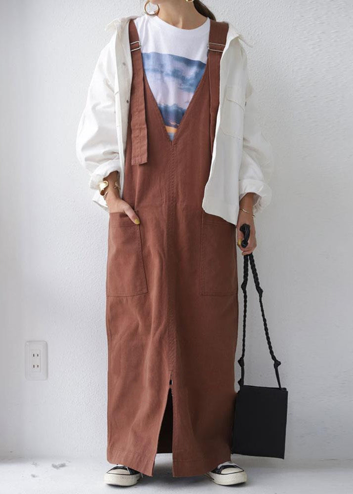 Style Brick Red Oversized Side Open Cotton Dress Summer