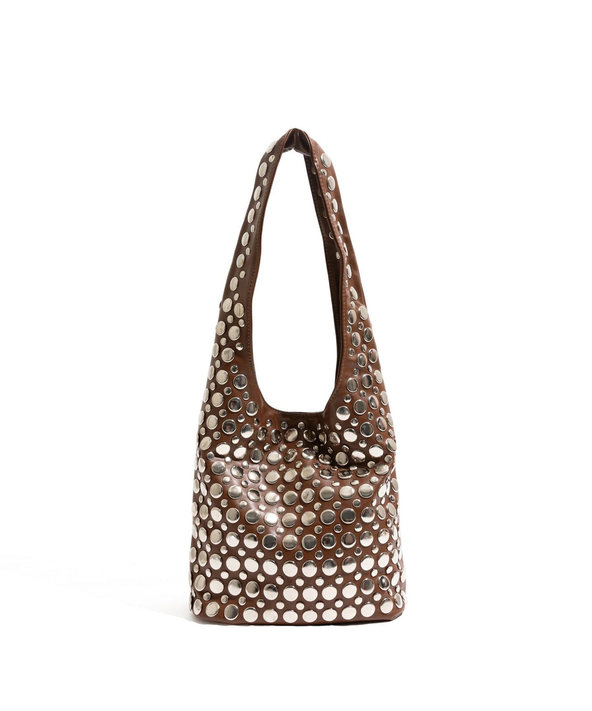 Style Brown Rivet Faux Leather Durable Shoulder Bag