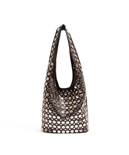 Style Brown Rivet Faux Leather Durable Shoulder Bag