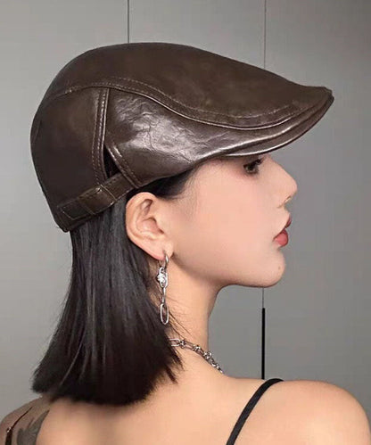 Style Coffee Versatile Faux Leather Breton Hat