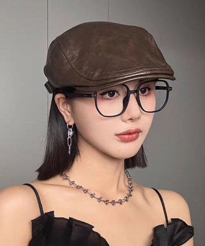 Style Coffee Versatile Faux Leather Breton Hat