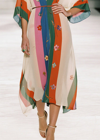 Style Colorblock Floral Print Draping Chiffon Robe Dresses Summer