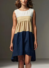 Load image into Gallery viewer, Style Colorblock O Neck Low High Design Patchwork Cotton Dresses Sleeveless