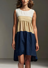 Load image into Gallery viewer, Style Colorblock O Neck Low High Design Patchwork Cotton Dresses Sleeveless