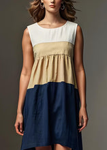 Load image into Gallery viewer, Style Colorblock O Neck Low High Design Patchwork Cotton Dresses Sleeveless