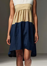 Load image into Gallery viewer, Style Colorblock O Neck Low High Design Patchwork Cotton Dresses Sleeveless