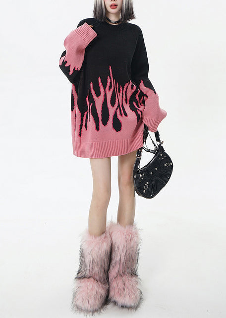 Style Colorblock Oversized Warm Long Sweater Winter