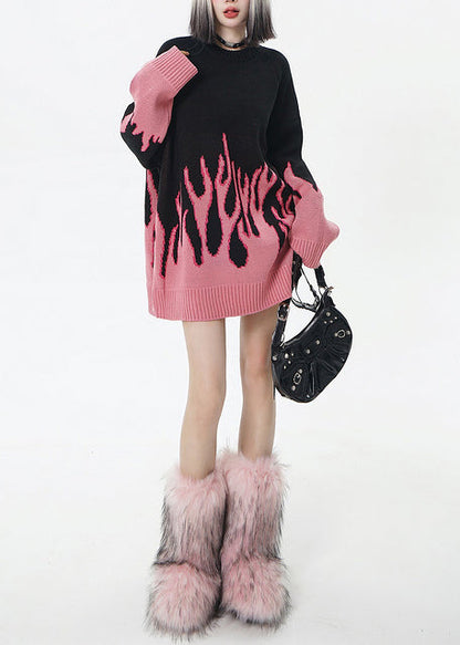 Style Colorblock Oversized Warm Long Sweater Winter