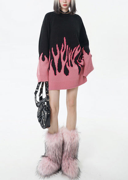 Style Colorblock Oversized Warm Long Sweater Winter