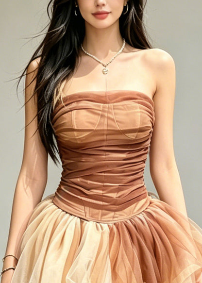 Style Colorblock Wrinkled Tulle Vest And Skirts Two Pieces Set Sleeveless