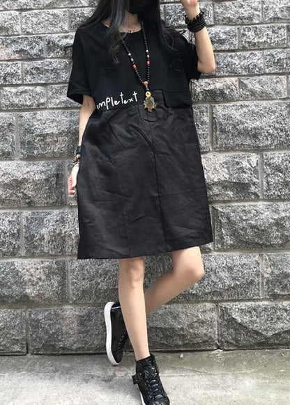 Style Cotton dresses Boho Casual Spliced Print Short Sleeve Dress - SooLinen