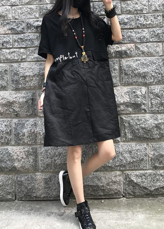 Style Cotton dresses Boho Casual Spliced Print Short Sleeve Dress - SooLinen