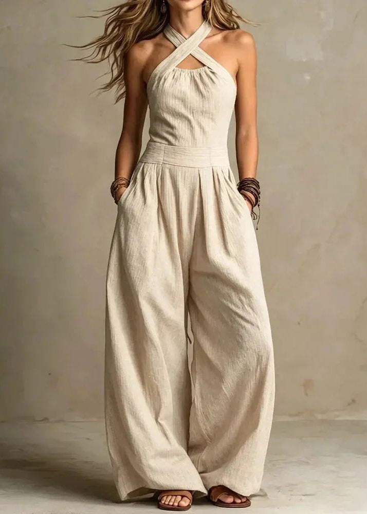 Style Creamy White Wrinkled Out Jumpsuits Summer
