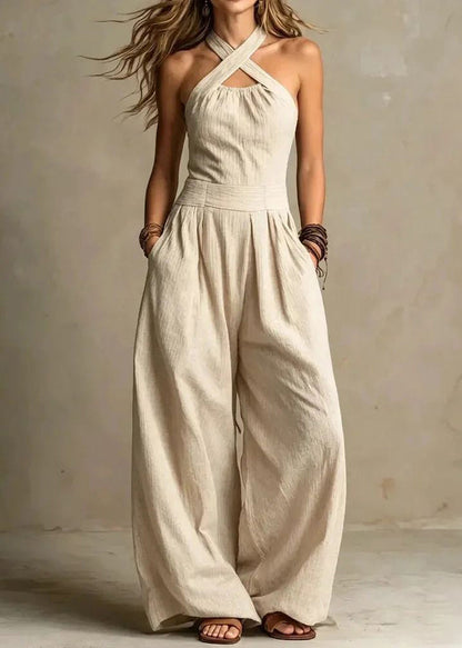 Style Creamy White Wrinkled Out Jumpsuits Summer