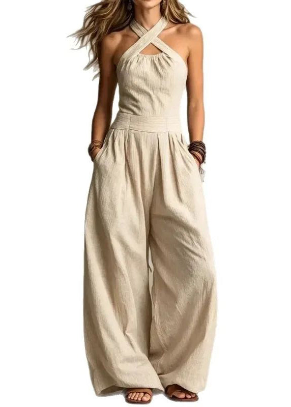 Style Creamy White Wrinkled Out Jumpsuits Summer