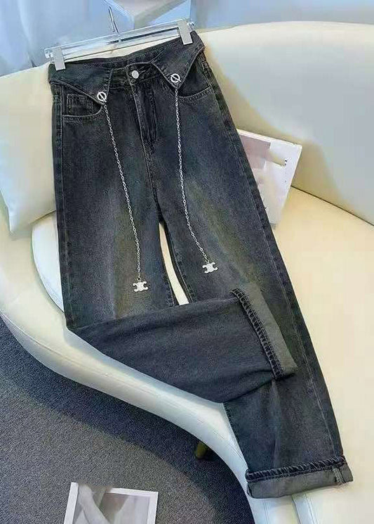 Style Dark Blue Pockets Patchwork Jeans Summer