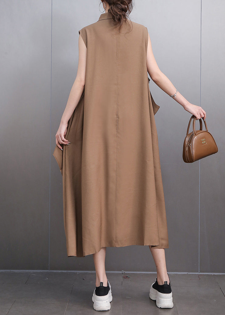 Style Deep Khaki Peter Pan Collar Long Dresses Sleeveless