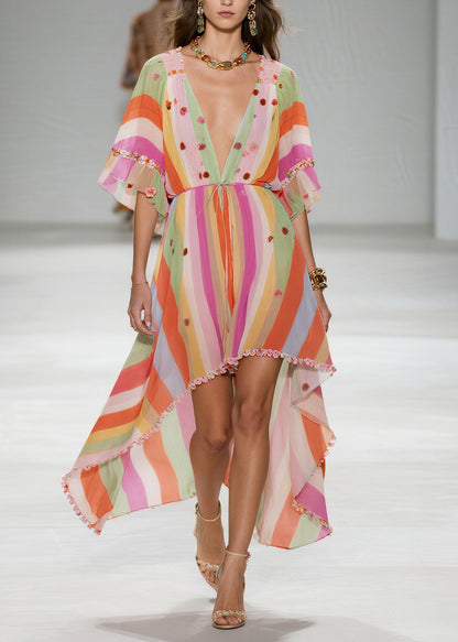 Style Floral Patchwork Low High Design Cotton Dress Summer