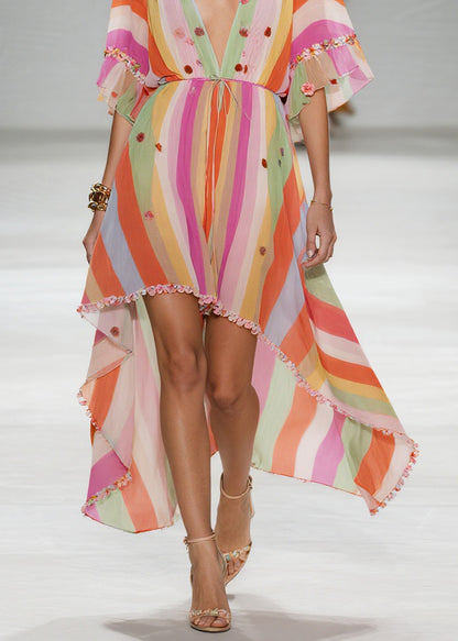Style Floral Patchwork Low High Design Cotton Dress Summer