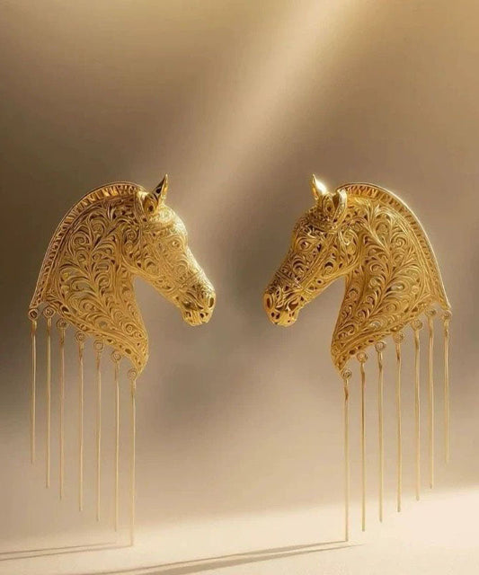 Style Gold Copper Overgild Warhorse Hollow Out Tassel Drop Earrings