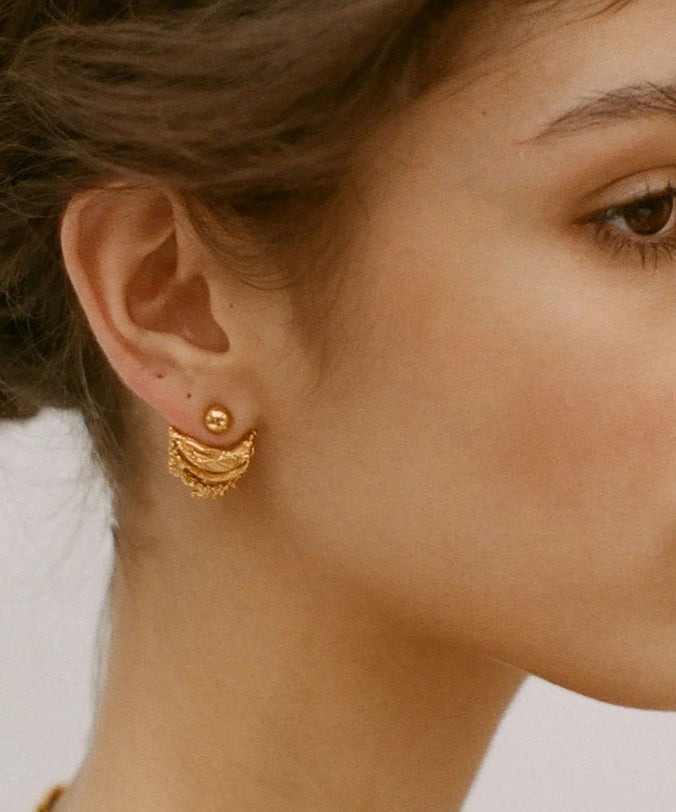 Style Golden Crescent Shape Copper Stud Earrings