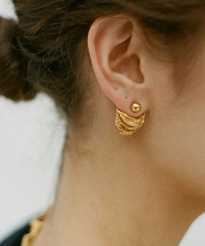 Style Golden Crescent Shape Copper Stud Earrings