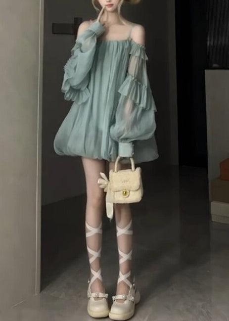 Style Green Cami Ruffled Chiffon Mini Dress Summer