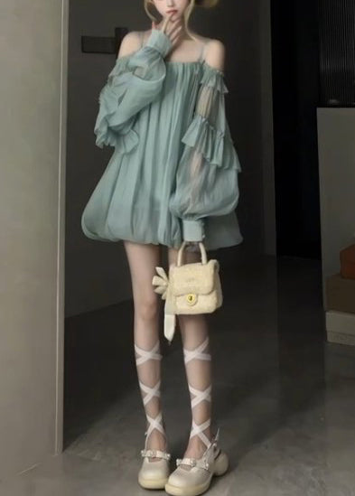 Style Green Cami Ruffled Chiffon Mini Dress Summer