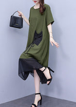 Load image into Gallery viewer, Style Green Chiffon Patchwork Holiday Long Dress Short Sleeve