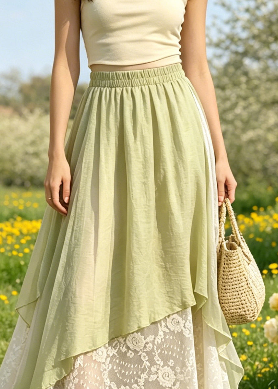 Style Green Lace Patchwork Elastic Waist A Line Skirts