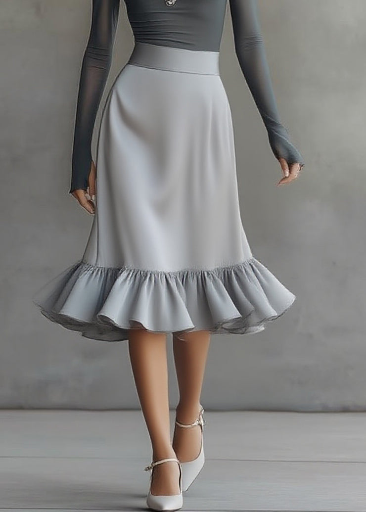 Style Grey Asymmetrical Top And A Line Skirts Two-Piece Set Spring