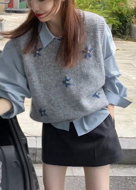 Style Grey O Neck Jacquard Knit Vest Sleeveless