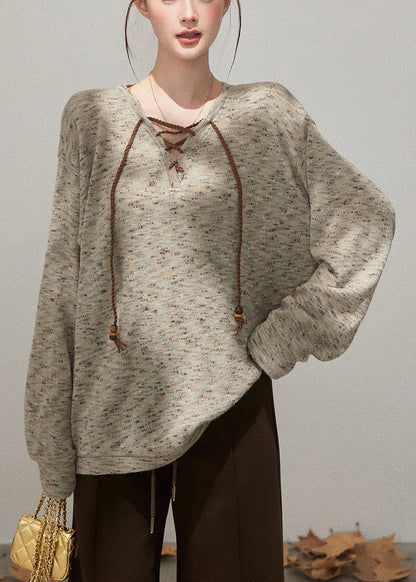 Style Khaki Oversized Knit Sweatshirt Fall