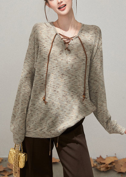 Style Khaki Oversized Knit Sweatshirt Fall