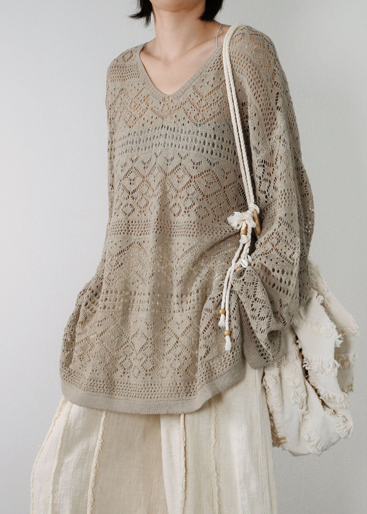 Style Khaki V Neck Cozy Knit Tops Long Sleeve