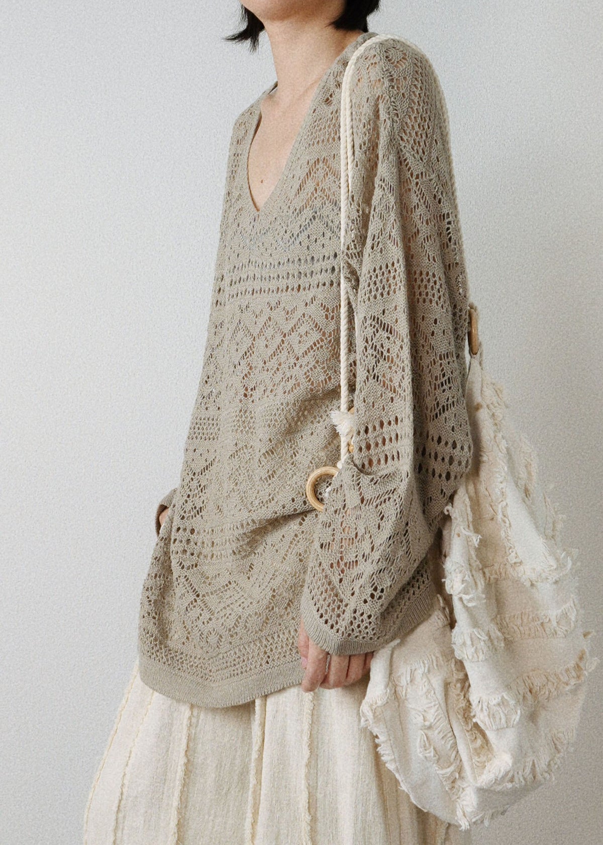 Style Khaki V Neck Cozy Knit Tops Long Sleeve