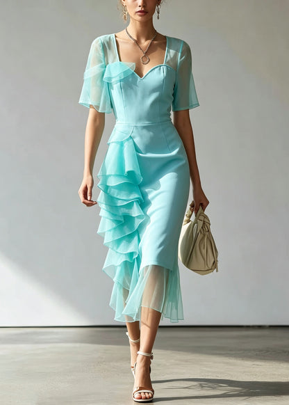 Style Light Green Tulle Patchwork Solid Maxi Dress Short Sleeve