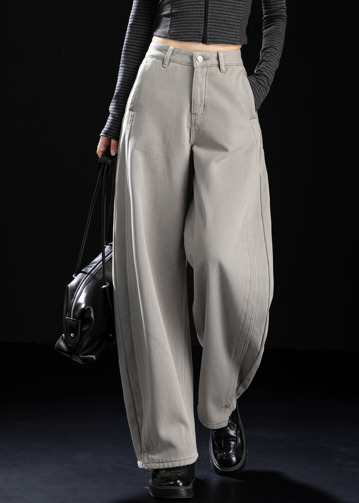 Style Light Grey Oversized Warm Fleece Harem Pants Winter