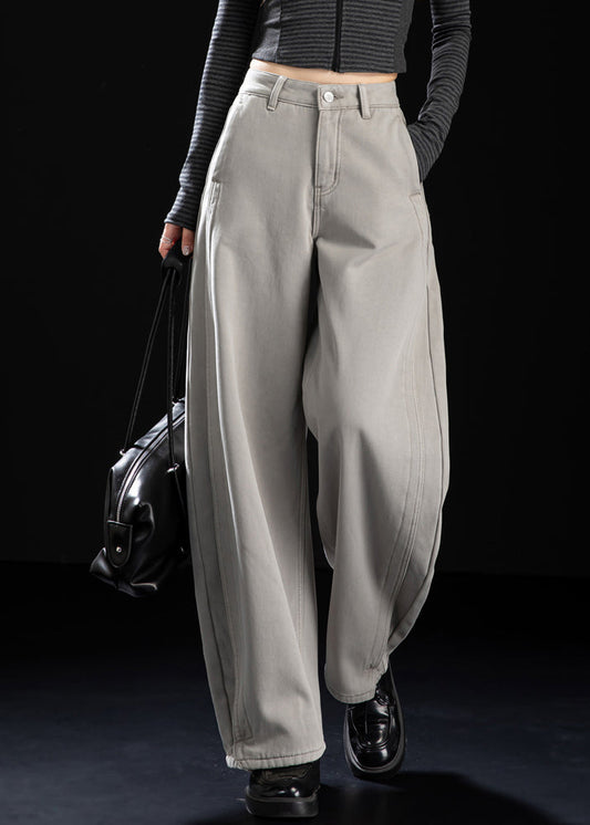 Style Light Grey Oversized Warm Fleece Harem Pants Winter