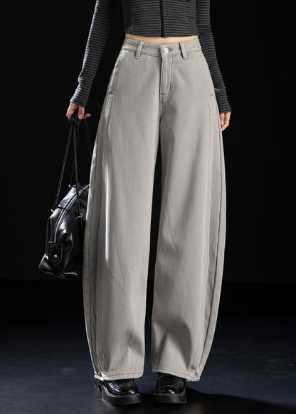 Style Light Grey Oversized Warm Fleece Harem Pants Winter