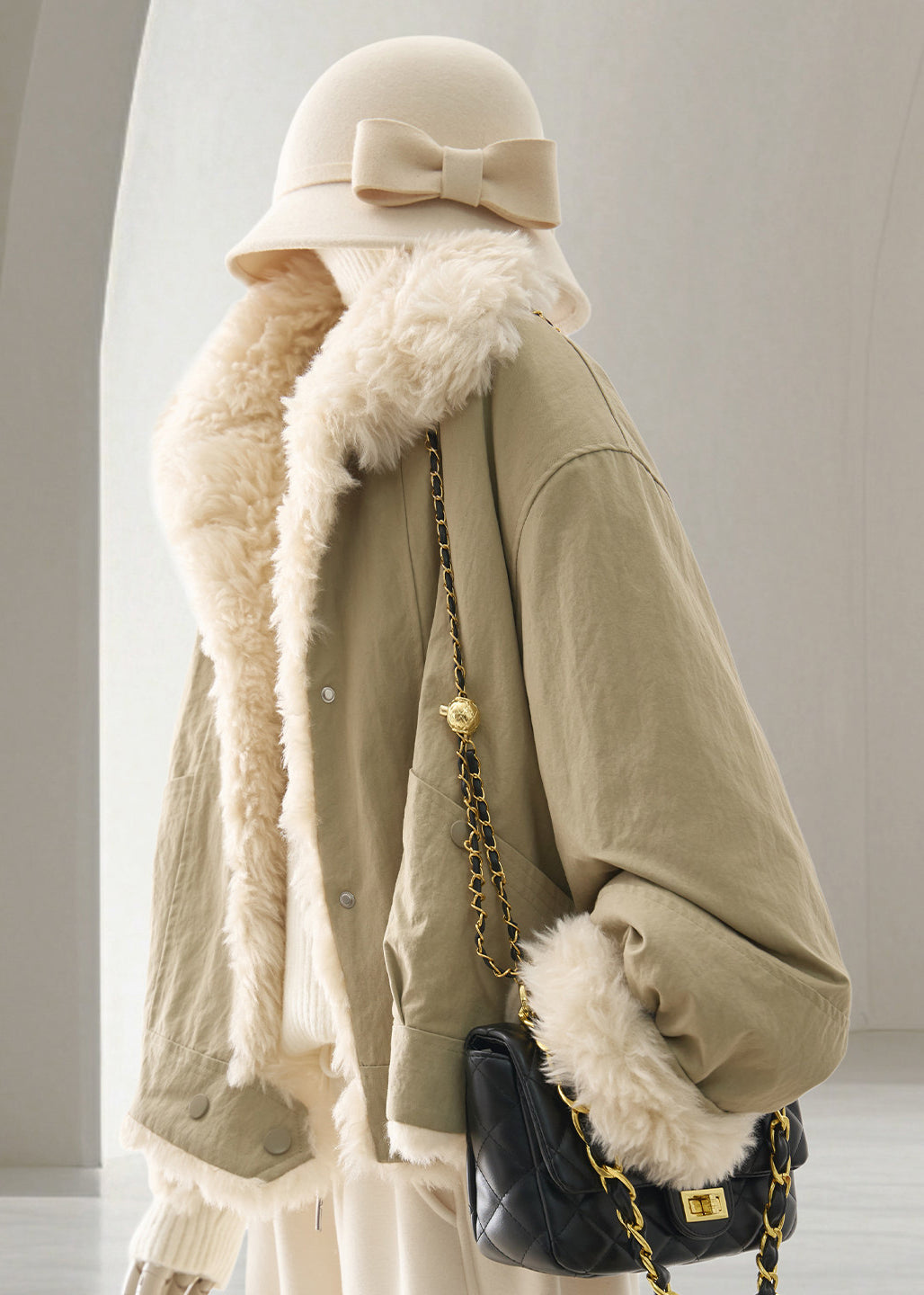Style Light Khaki Teddy Faux Fur Parka Winter