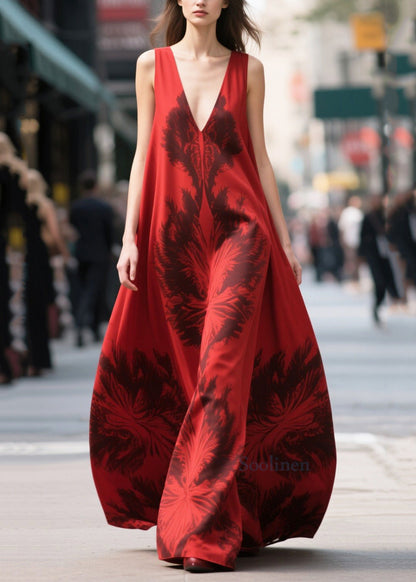 Style Mulberry V Neck Print Chiffon Robe Dresses Summer